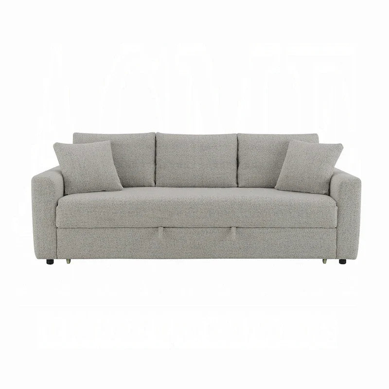 Canapé-lit Conan, grand lit pliant, 2 oreillers, tissu bouclé gris, 89 pouces