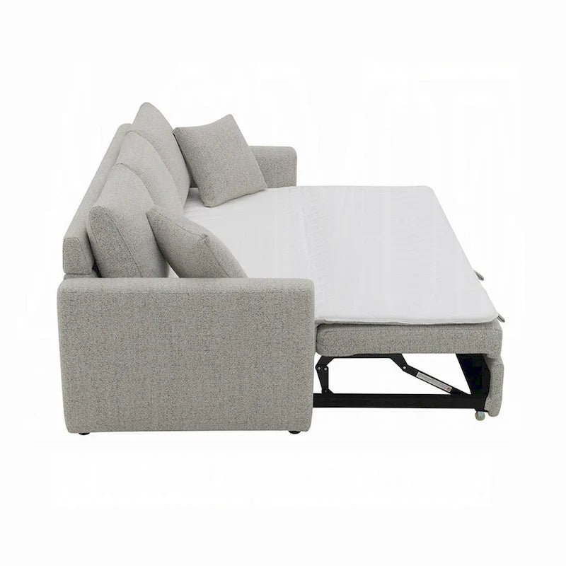 Canapé-lit Conan, grand lit pliant, 2 oreillers, tissu bouclé gris, 89 pouces