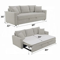 Canapé-lit Conan, grand lit pliant, 2 oreillers, tissu bouclé gris, 89 pouces