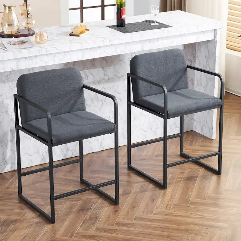 Lot de 2 tabourets de bar à hauteur de comptoir, modernes et rembourrés, avec accoudoirs, structure en métal et assise rembourrée