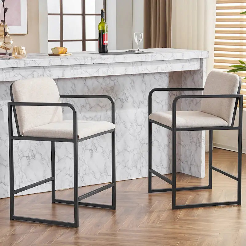 Lot de 2 tabourets de bar à hauteur de comptoir, modernes et rembourrés, avec accoudoirs, structure en métal et assise rembourrée