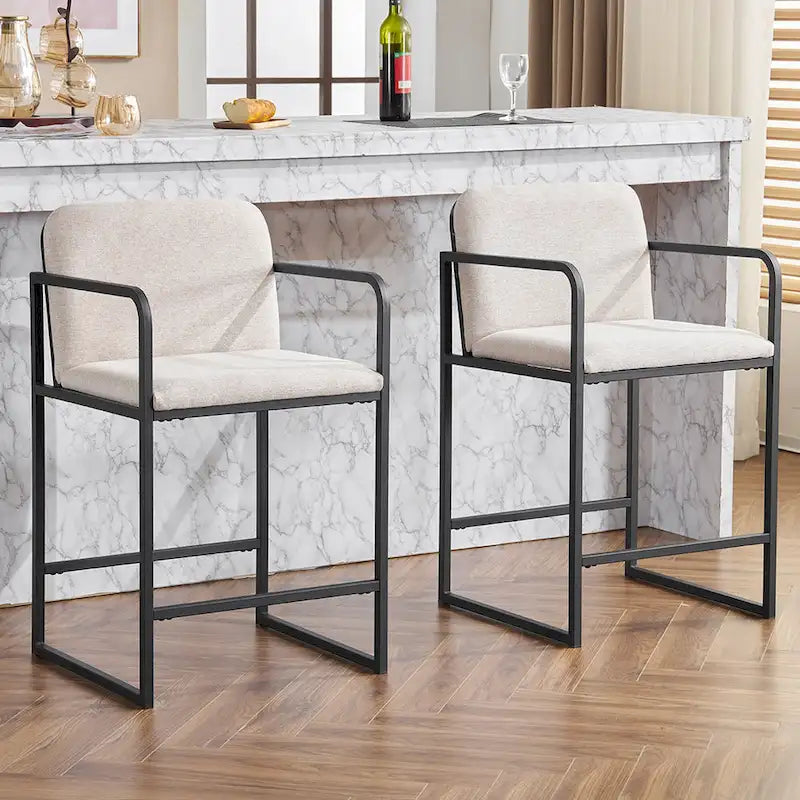 Lot de 2 tabourets de bar à hauteur de comptoir, modernes et rembourrés, avec accoudoirs, structure en métal et assise rembourrée