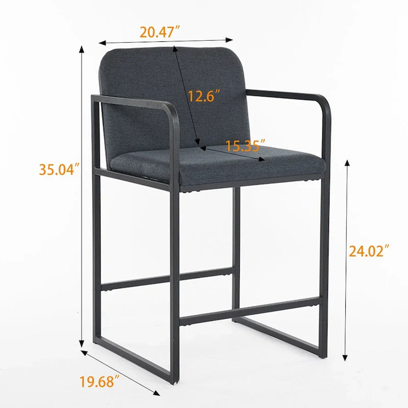 Lot de 2 tabourets de bar à hauteur de comptoir, modernes et rembourrés, avec accoudoirs, structure en métal et assise rembourrée