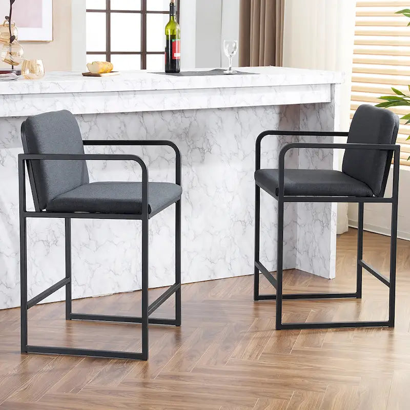 Lot de 2 tabourets de bar à hauteur de comptoir, modernes et rembourrés, avec accoudoirs, structure en métal et assise rembourrée