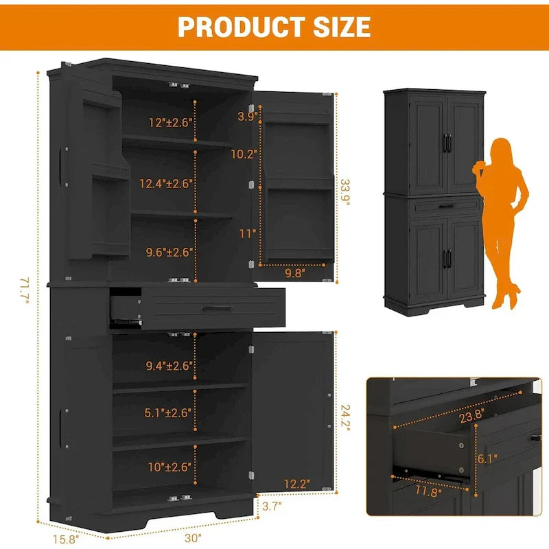 Meuble de Rangement de Cuisine de 183 cm pour Salle à Manger, Étagères Réglables