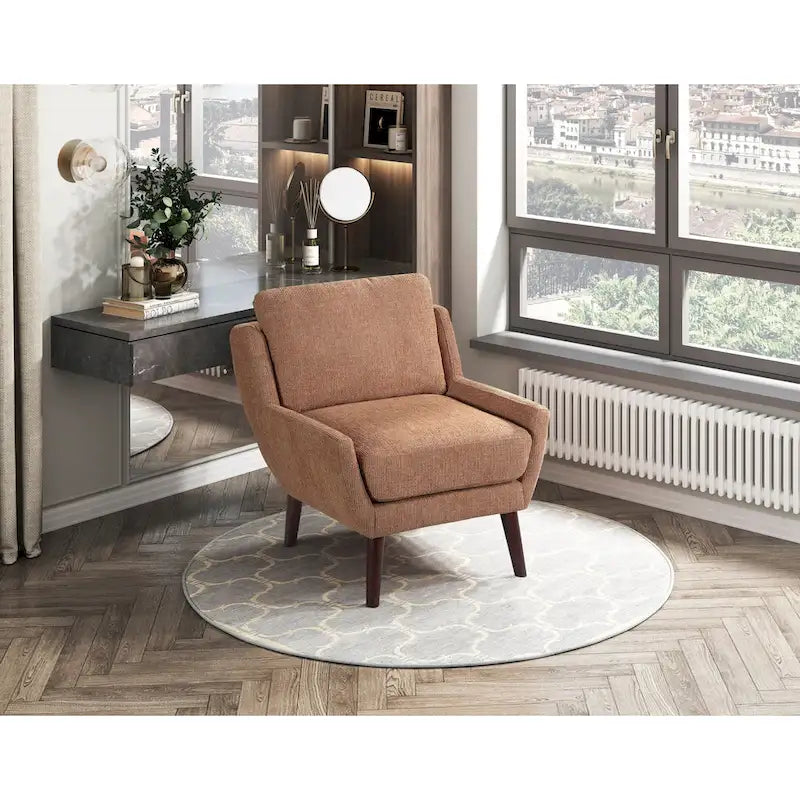 Fauteuil d'appoint contemporain confortable avec revêtement durable et pieds en bois massif