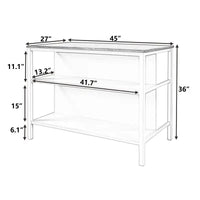 Îlot de cuisine rustique fixe en bois massif de 114 cm, table à manger et de préparation en bois d'hévéa avec deux étagères ouvertes.