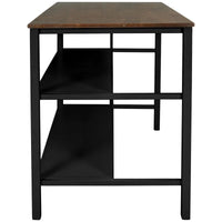 Îlot de cuisine rustique fixe en bois massif de 114 cm, table à manger et de préparation en bois d'hévéa avec deux étagères ouvertes.