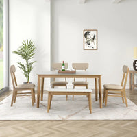 Ensemble de table à manger rectangulaire 6 pièces avec 4 chaises de salle à manger rembourrées et banc, ensemble de table à manger moderne décontracté pour cuisine