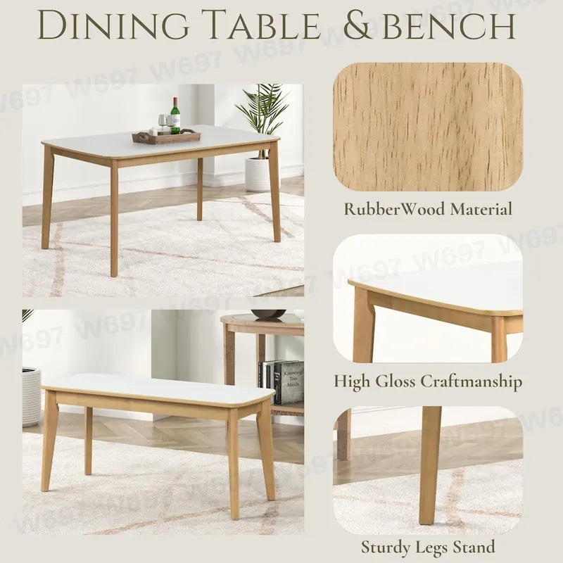 Ensemble de table à manger rectangulaire 6 pièces avec 4 chaises de salle à manger rembourrées et banc, ensemble de table à manger moderne décontracté pour cuisine