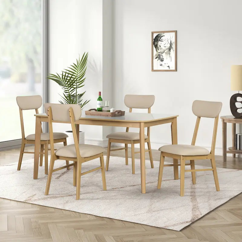 Ensemble de table à manger rectangulaire 6 pièces avec 4 chaises de salle à manger rembourrées et banc, ensemble de table à manger moderne décontracté pour cuisine