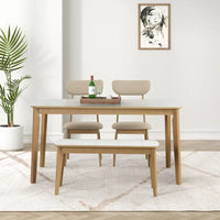 Ensemble de table à manger rectangulaire 6 pièces avec 4 chaises de salle à manger rembourrées et banc, ensemble de table à manger moderne décontracté pour cuisine
