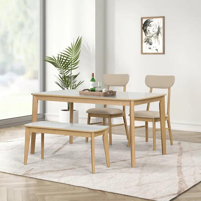 Ensemble de table à manger rectangulaire 6 pièces avec 4 chaises de salle à manger rembourrées et banc, ensemble de table à manger moderne décontracté pour cuisine