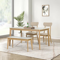 Ensemble de table à manger rectangulaire 6 pièces avec 4 chaises de salle à manger rembourrées et banc, ensemble de table à manger moderne décontracté pour cuisine