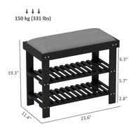 Banc à chaussures en bambou HOMCOM, banc d'entrée à 3 niveaux avec rangement et coussin, organiseur de chaussures pour entrée, couloir