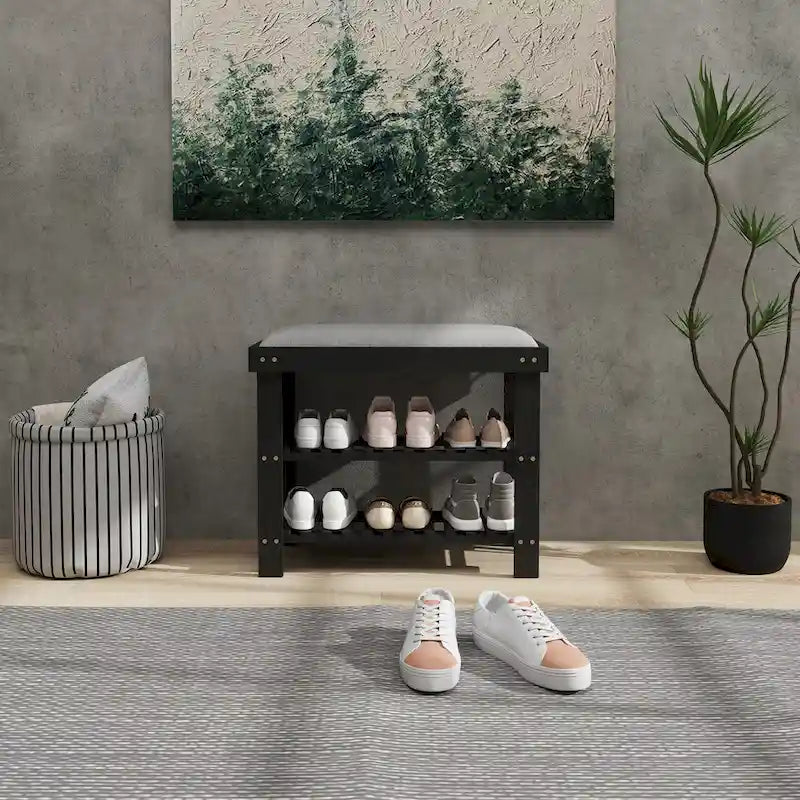 Banc à chaussures en bambou HOMCOM, banc d'entrée à 3 niveaux avec rangement et coussin, organiseur de chaussures pour entrée, couloir