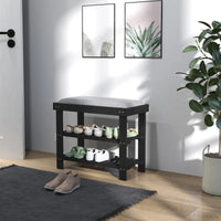Banc à chaussures en bambou HOMCOM, banc d'entrée à 3 niveaux avec rangement et coussin, organiseur de chaussures pour entrée, couloir