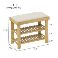 Banc à chaussures en bambou HOMCOM, banc d'entrée à 3 niveaux avec rangement et coussin, organiseur de chaussures pour entrée, couloir