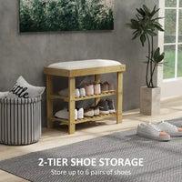 Banc à chaussures en bambou HOMCOM, banc d'entrée à 3 niveaux avec rangement et coussin, organiseur de chaussures pour entrée, couloir