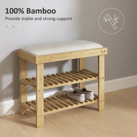 Banc à chaussures en bambou HOMCOM, banc d'entrée à 3 niveaux avec rangement et coussin, organiseur de chaussures pour entrée, couloir