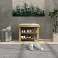 Banc à chaussures en bambou HOMCOM, banc d'entrée à 3 niveaux avec rangement et coussin, organiseur de chaussures pour entrée, couloir