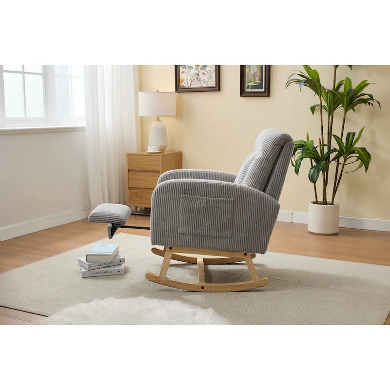 Fauteuil à bascule moderne avec pieds en bois massif, fauteuil à bascule rembourré pour chambre de bébé
