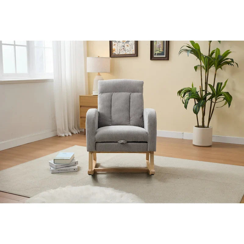 Fauteuil à bascule moderne avec pieds en bois massif, fauteuil à bascule rembourré pour chambre de bébé