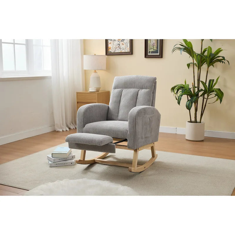 Fauteuil à bascule moderne avec pieds en bois massif, fauteuil à bascule rembourré pour chambre de bébé
