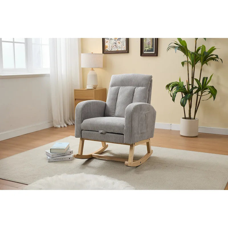 Fauteuil à bascule moderne avec pieds en bois massif, fauteuil à bascule rembourré pour chambre de bébé