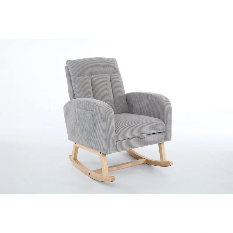 Fauteuil à bascule moderne avec pieds en bois massif, fauteuil à bascule rembourré pour chambre de bébé