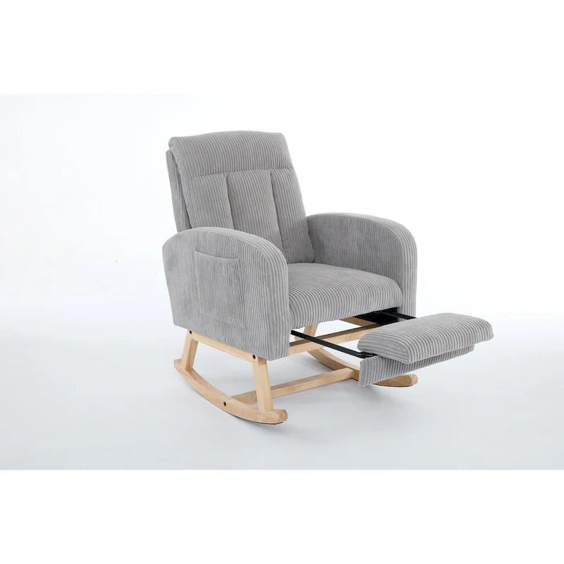 Fauteuil à bascule moderne avec pieds en bois massif, fauteuil à bascule rembourré pour chambre de bébé