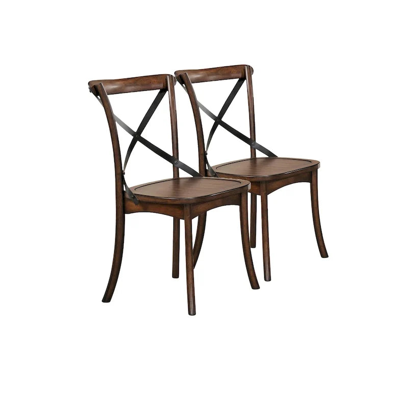 Chaises de salle à manger d'appoint à dossier croisé en bois massif brun et style classique lot de 2 - 18 L x 21 l x 35 H