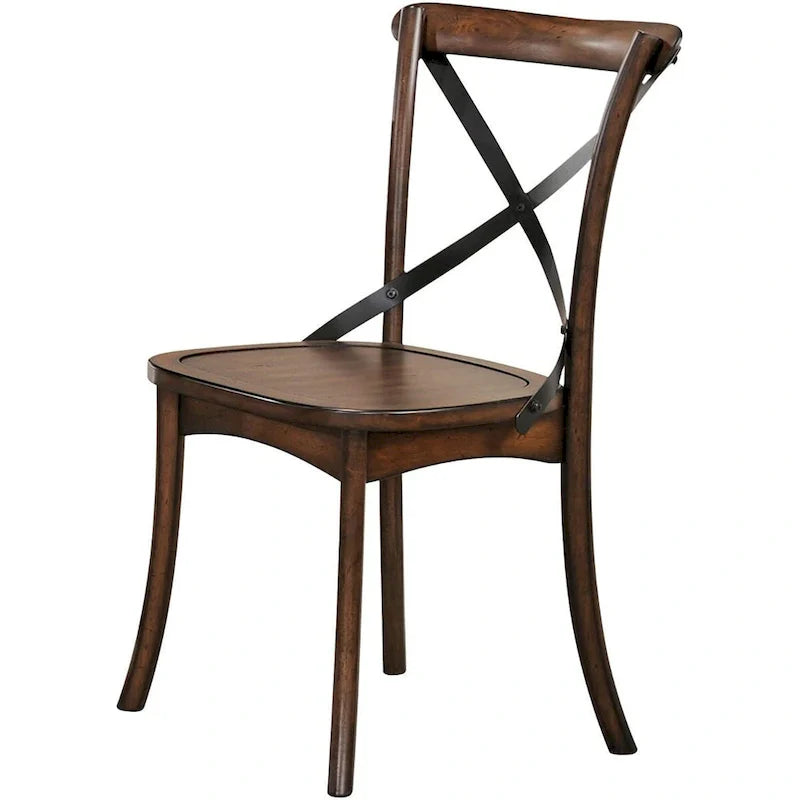 Chaises de salle à manger d'appoint à dossier croisé en bois massif brun et style classique lot de 2 - 18 L x 21 l x 35 H