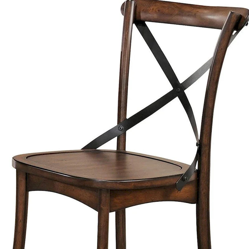 Chaises de salle à manger d'appoint à dossier croisé en bois massif brun et style classique lot de 2 - 18 L x 21 l x 35 H