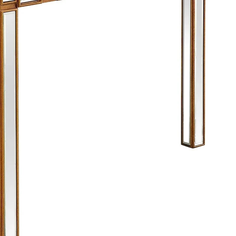 Console rectangulaire dorée à miroir et base en verre à quatre pieds - 43 L x 14 l x 31 H