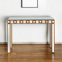 Console rectangulaire dorée à miroir et base en verre à quatre pieds - 43 L x 14 l x 31 H