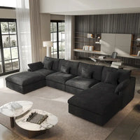 Canapé sectionnel minimaliste en lin canapé nuage garni de duvet, canapé à assise profonde en forme de U avec coussins