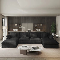 Canapé sectionnel minimaliste en lin canapé nuage garni de duvet, canapé à assise profonde en forme de U avec coussins