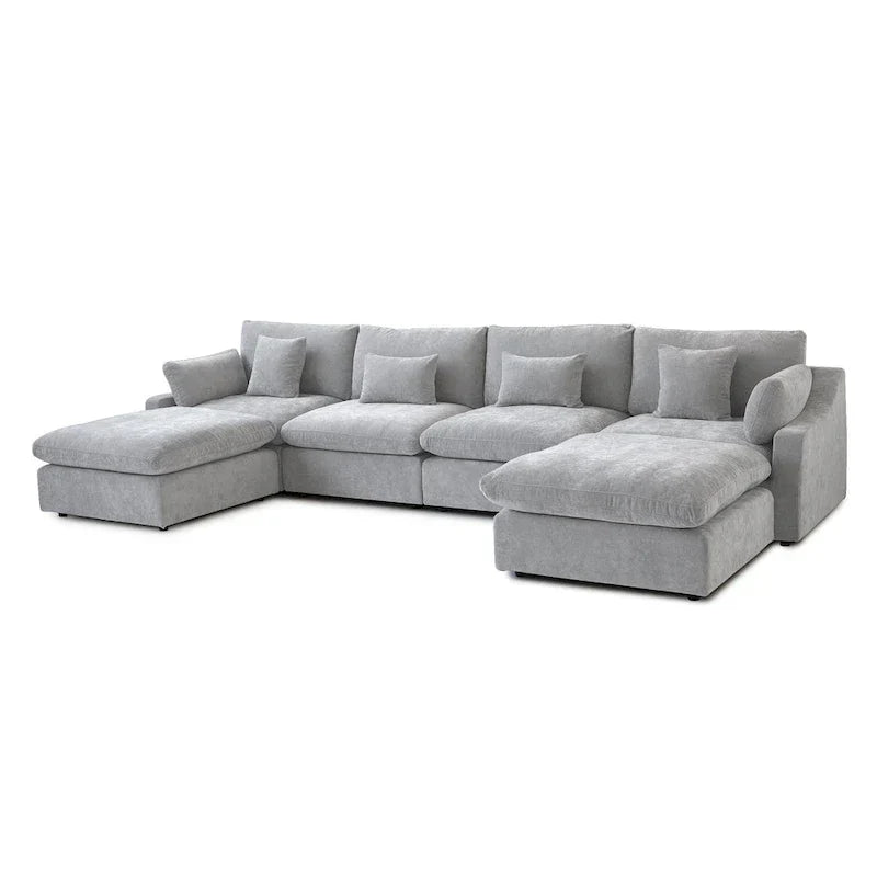 Canapé sectionnel minimaliste en lin canapé nuage garni de duvet, canapé à assise profonde en forme de U avec coussins