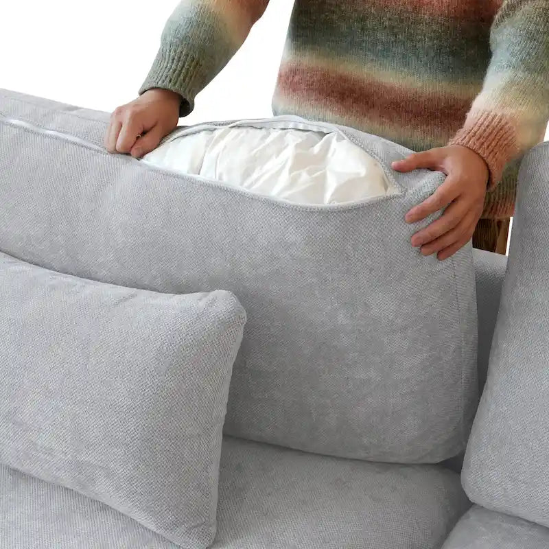 Canapé sectionnel minimaliste en lin canapé nuage garni de duvet, canapé à assise profonde en forme de U avec coussins