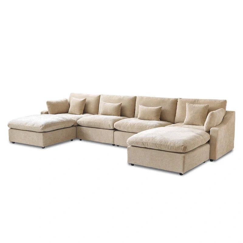 Canapé sectionnel minimaliste en lin canapé nuage garni de duvet, canapé à assise profonde en forme de U avec coussins