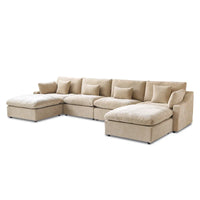 Canapé sectionnel minimaliste en lin canapé nuage garni de duvet, canapé à assise profonde en forme de U avec coussins