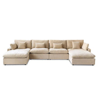 Canapé sectionnel minimaliste en lin canapé nuage garni de duvet, canapé à assise profonde en forme de U avec coussins