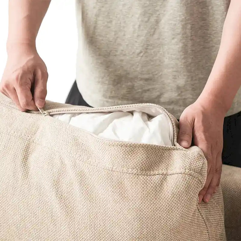 Canapé sectionnel minimaliste en lin canapé nuage garni de duvet, canapé à assise profonde en forme de U avec coussins