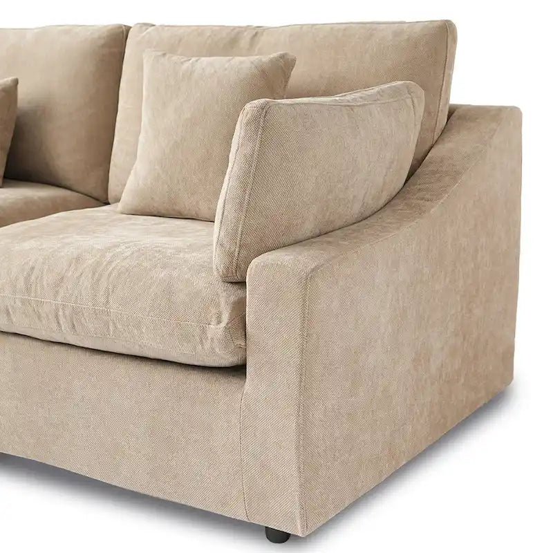 Canapé sectionnel minimaliste en lin canapé nuage garni de duvet, canapé à assise profonde en forme de U avec coussins