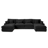 Canapé sectionnel minimaliste en lin canapé nuage garni de duvet, canapé à assise profonde en forme de U avec coussins