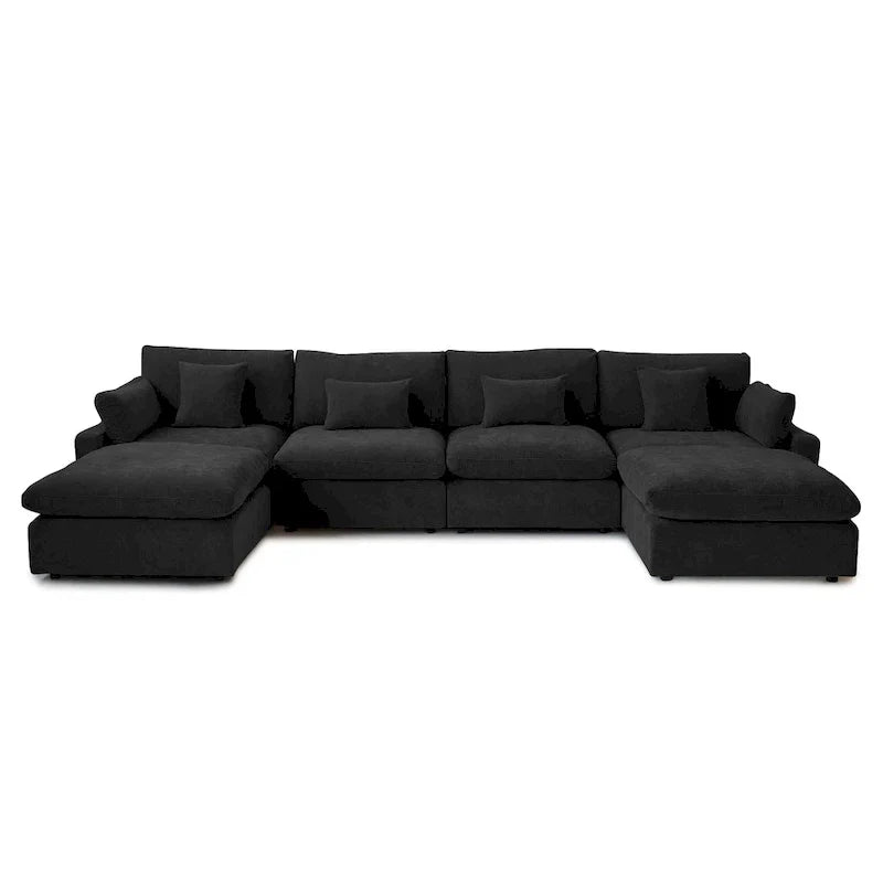 Canapé sectionnel minimaliste en lin canapé nuage garni de duvet, canapé à assise profonde en forme de U avec coussins