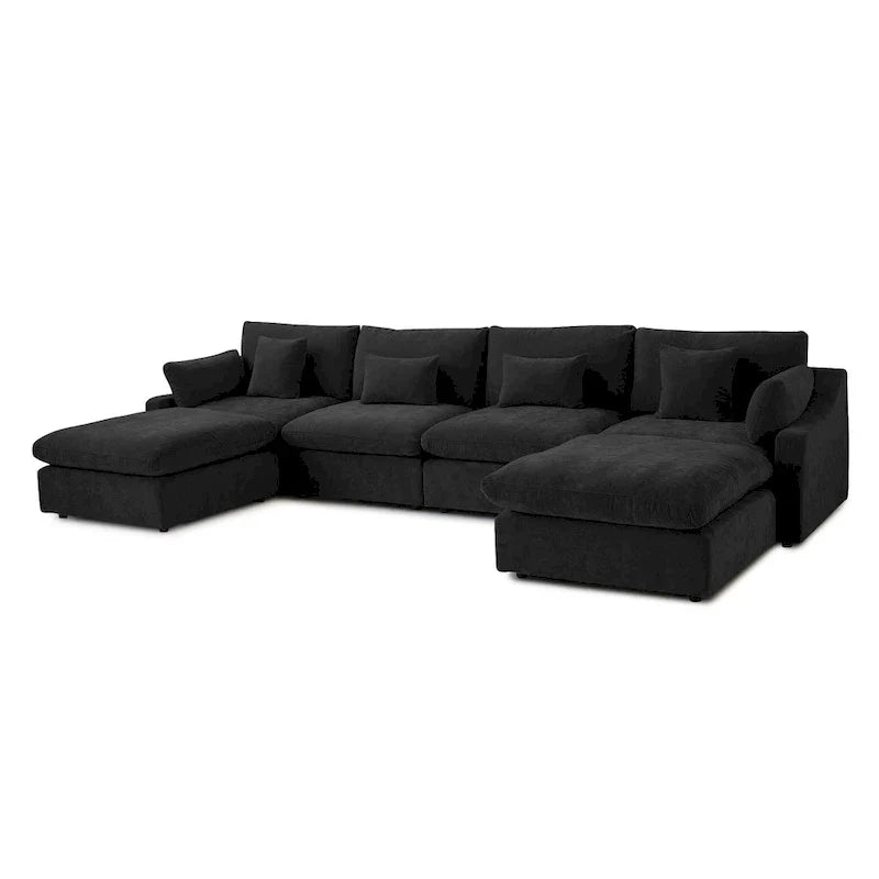 Canapé sectionnel minimaliste en lin canapé nuage garni de duvet, canapé à assise profonde en forme de U avec coussins