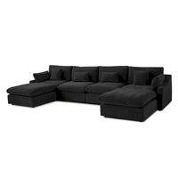 Canapé sectionnel minimaliste en lin canapé nuage garni de duvet, canapé à assise profonde en forme de U avec coussins