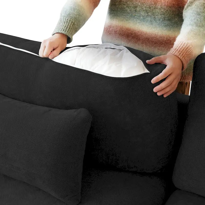 Canapé sectionnel minimaliste en lin canapé nuage garni de duvet, canapé à assise profonde en forme de U avec coussins